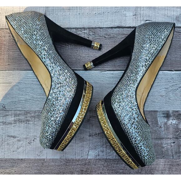 GIANNI BINI Stiletto Pumps Heels Silver Sequin Glitter Sparkle Shoes Women's 8M - Picture 2 of 9